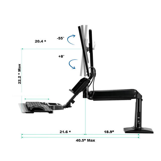 Inclinacion del monitor y teclado del soporte para computador